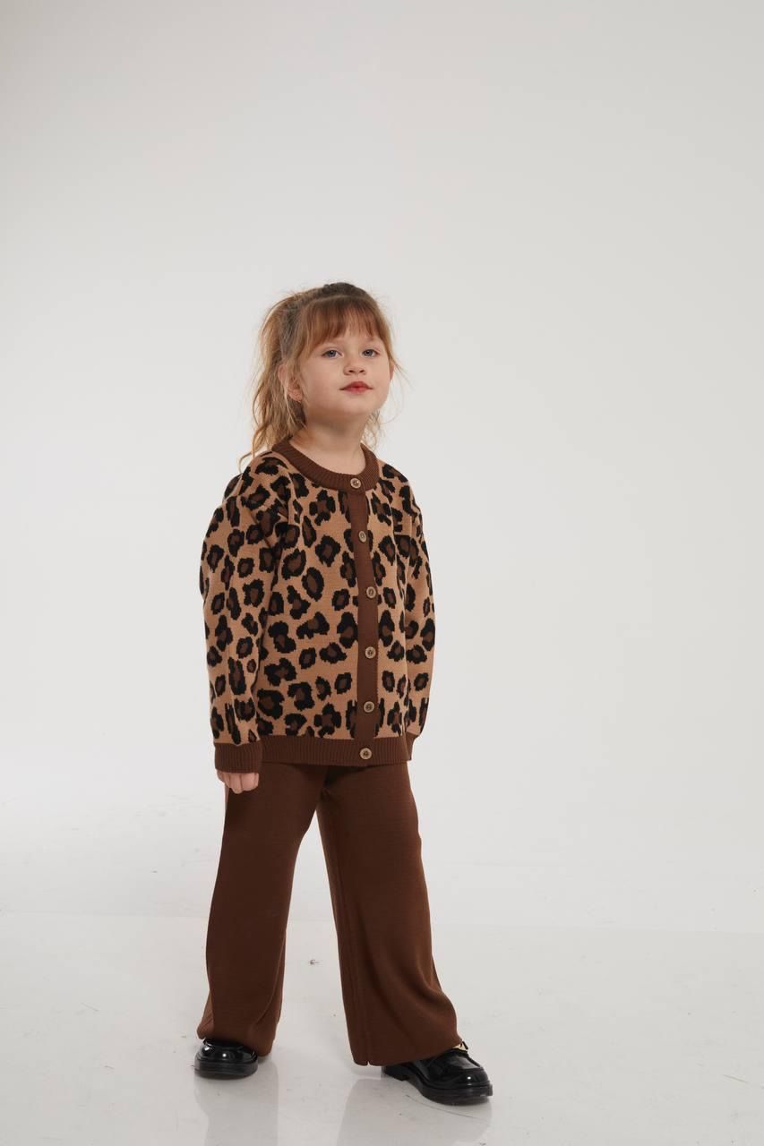 Leopar desenli triko kız çocuk takım