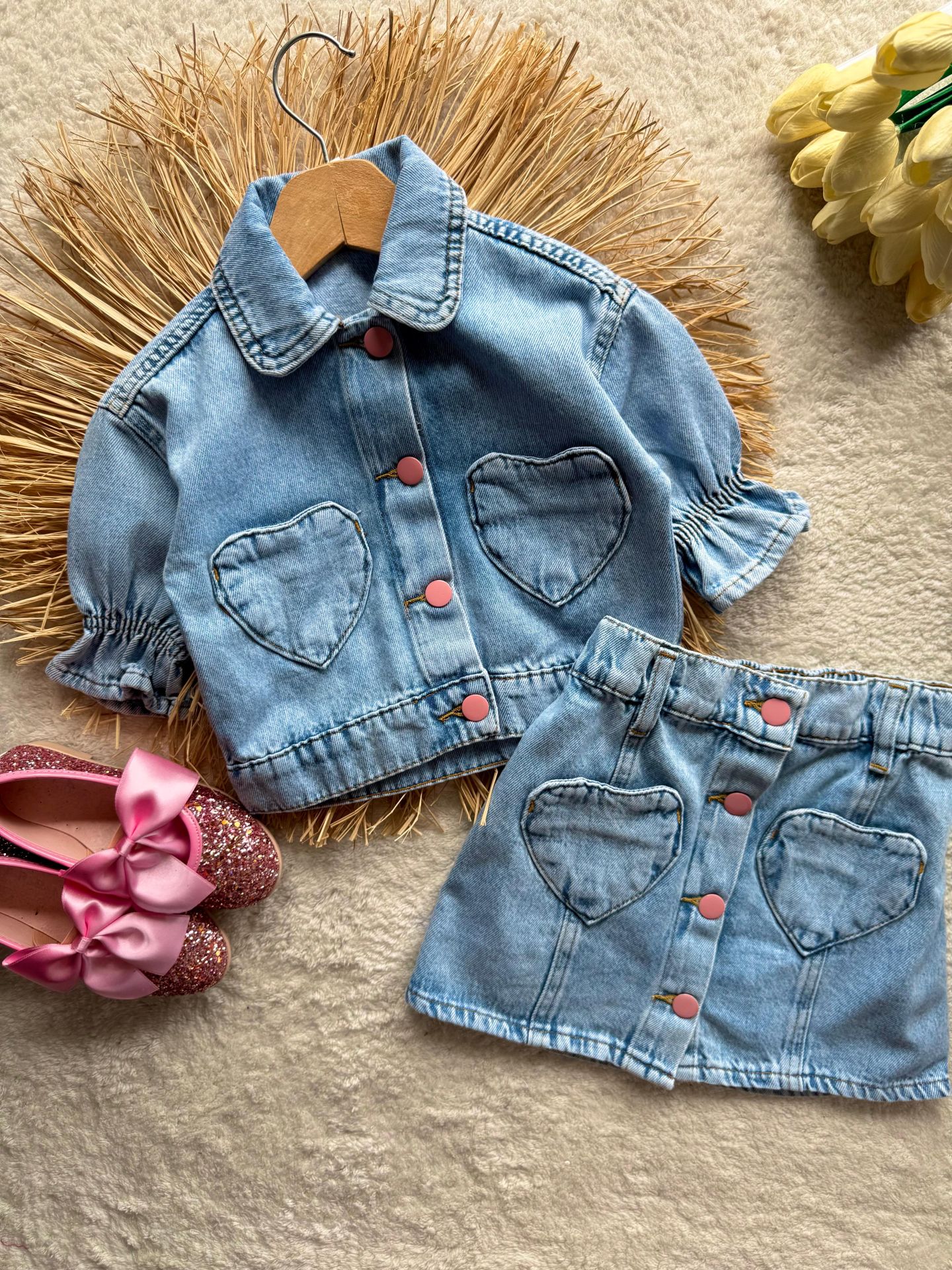 Kız çocuk etekli denim takım
