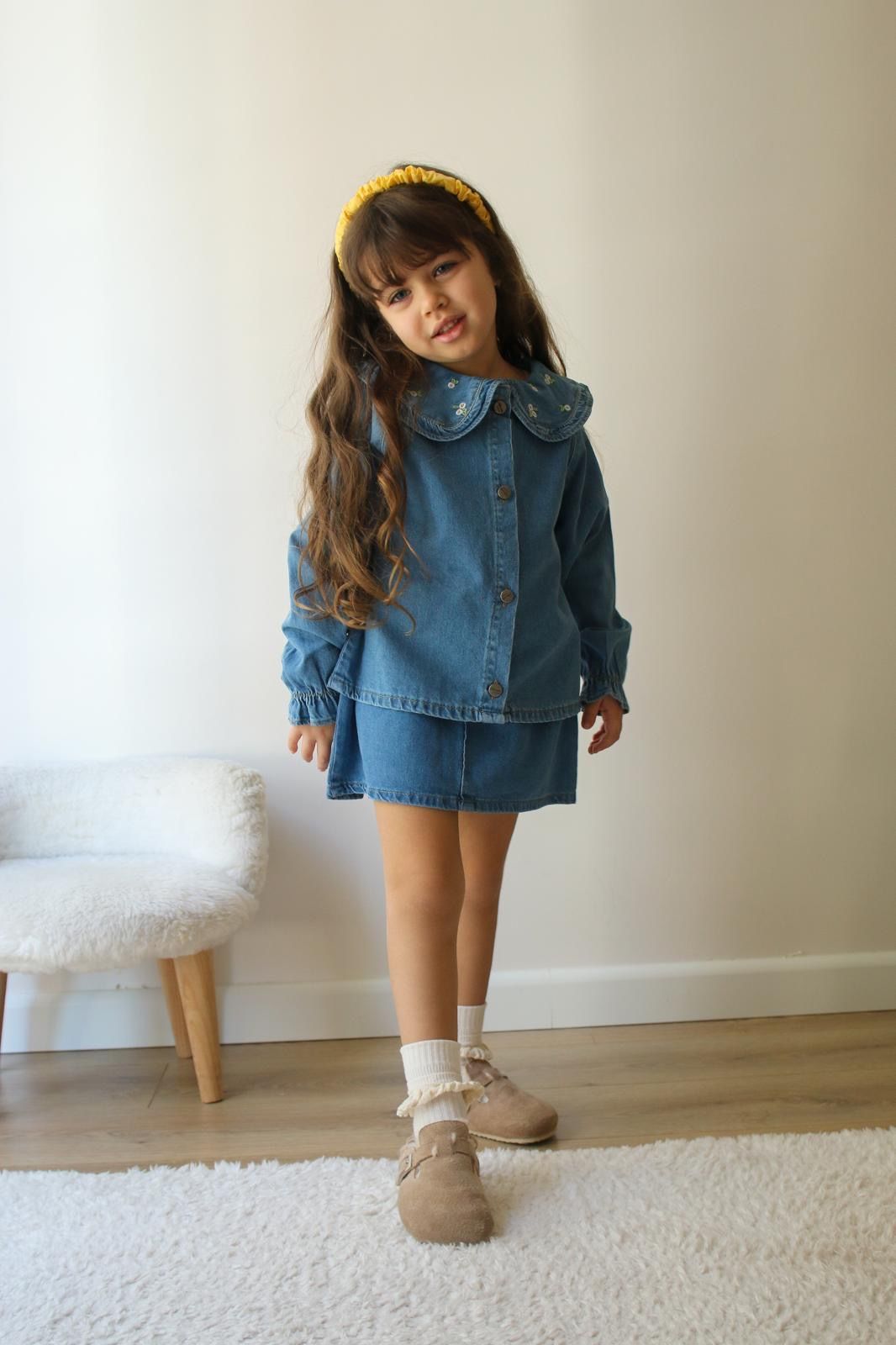 Kız çocuk denim etekli takım