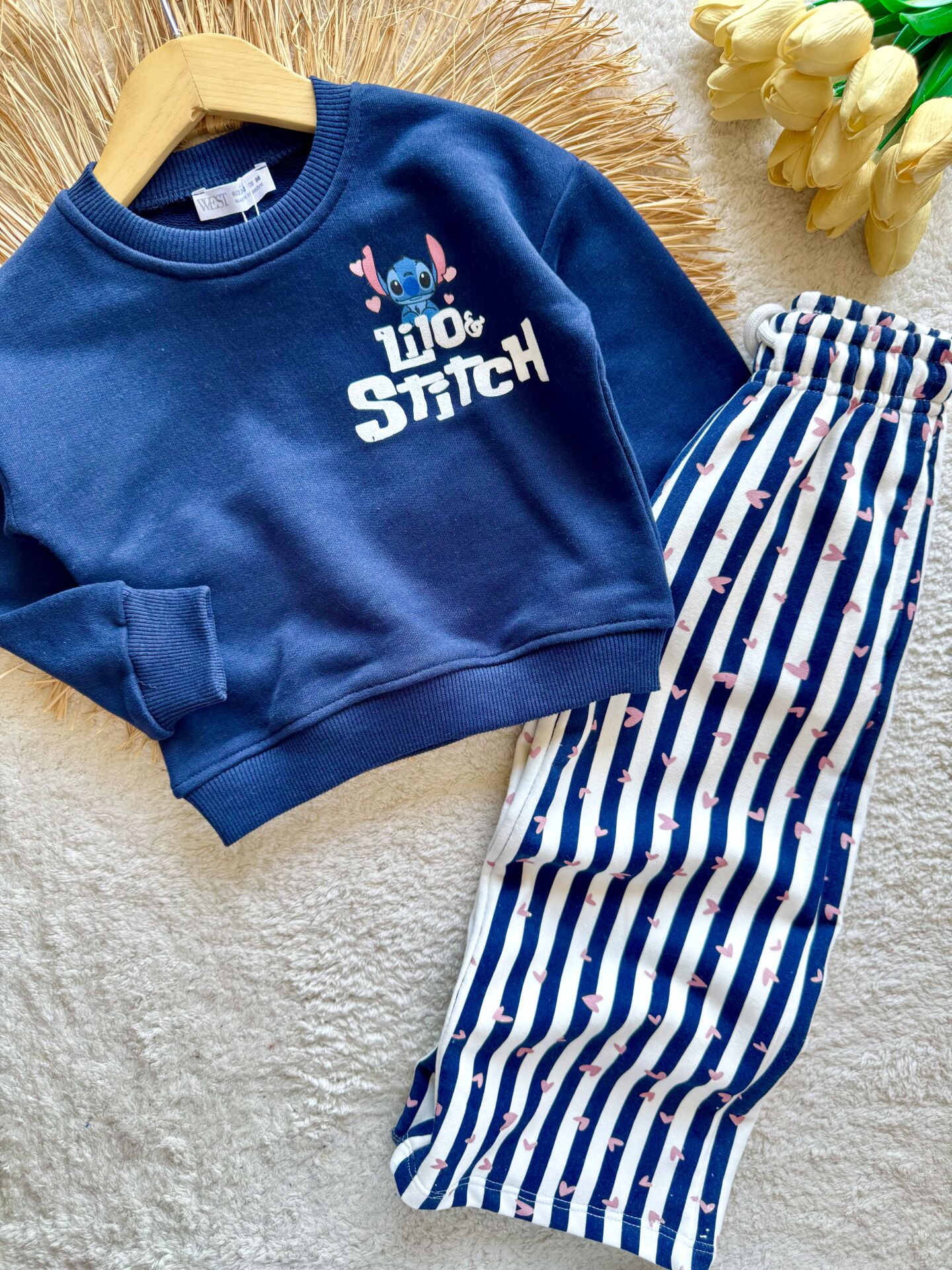 3 iplik kumaş kız çocuk kışlık takım(stitch)