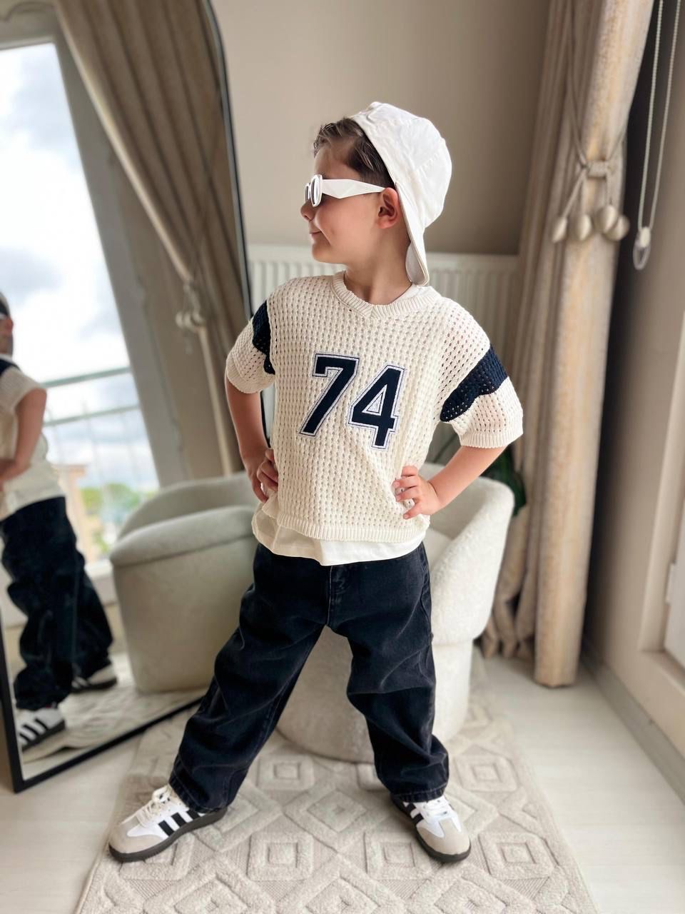 Erkek çocuk örgü triko denim takım