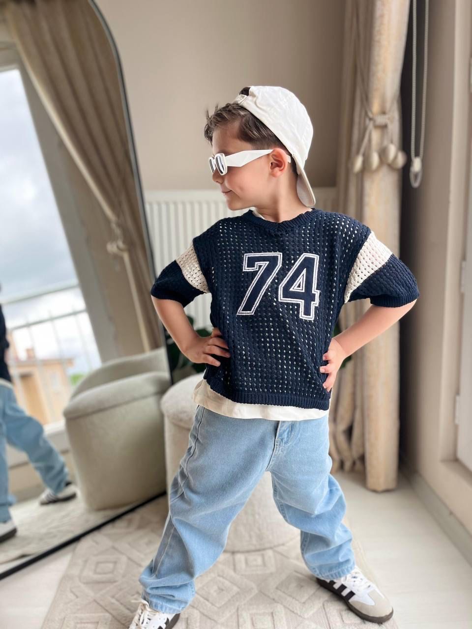 Erkek çocuk örgü triko denim takım