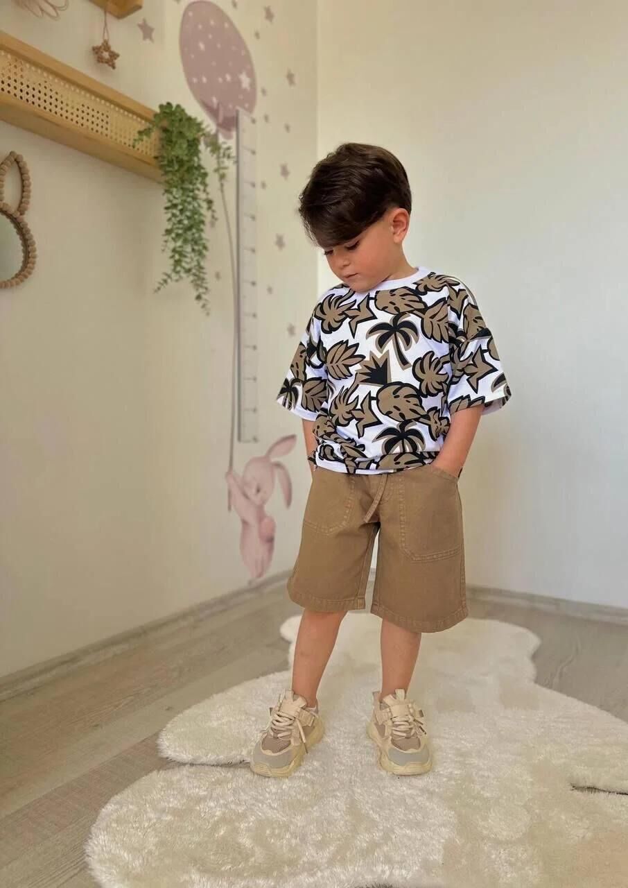 Erkek çocuk yazlık denim şortlu takım