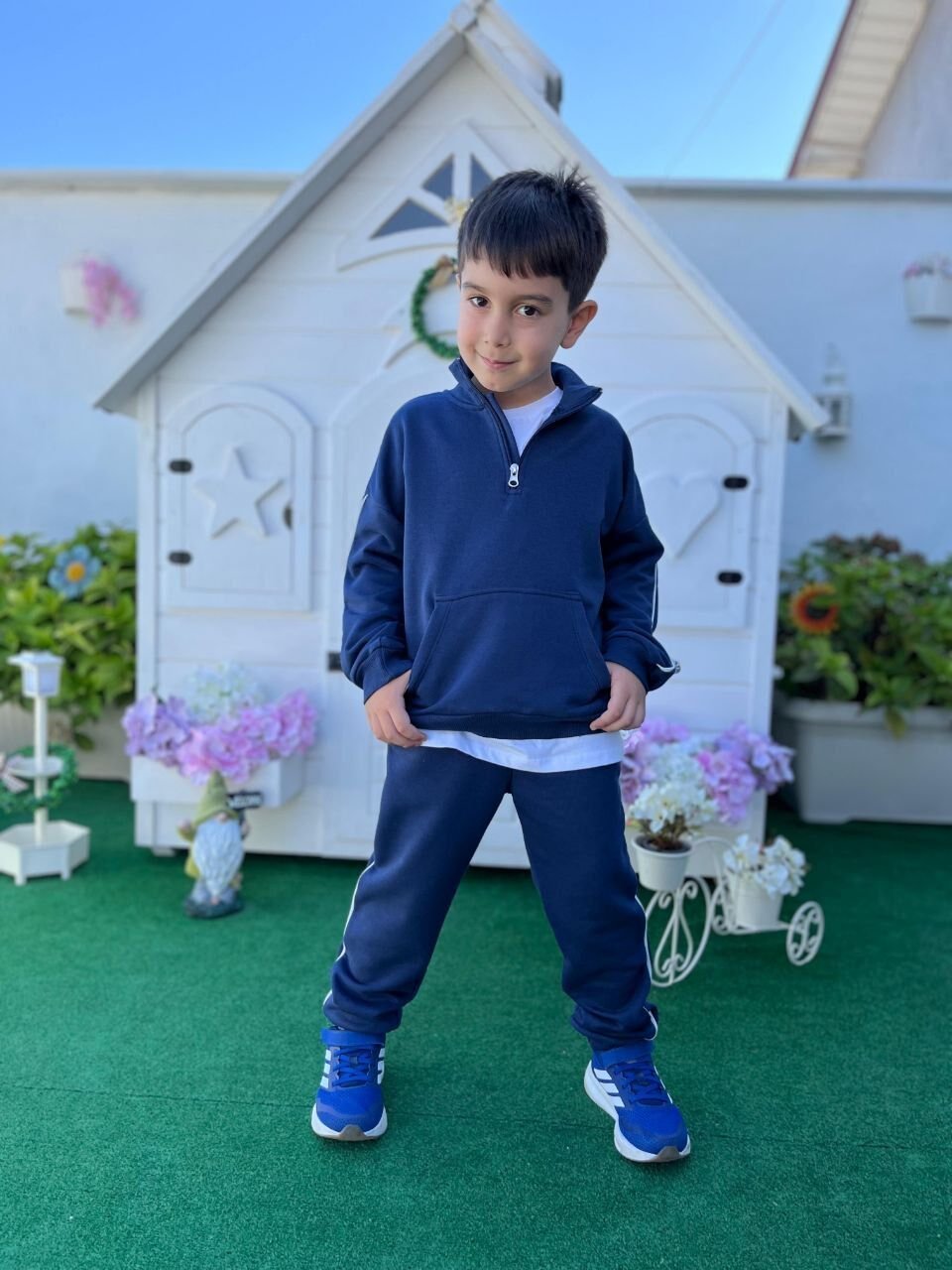 3 iplik kumaş unisex yarım fermuarlı takım