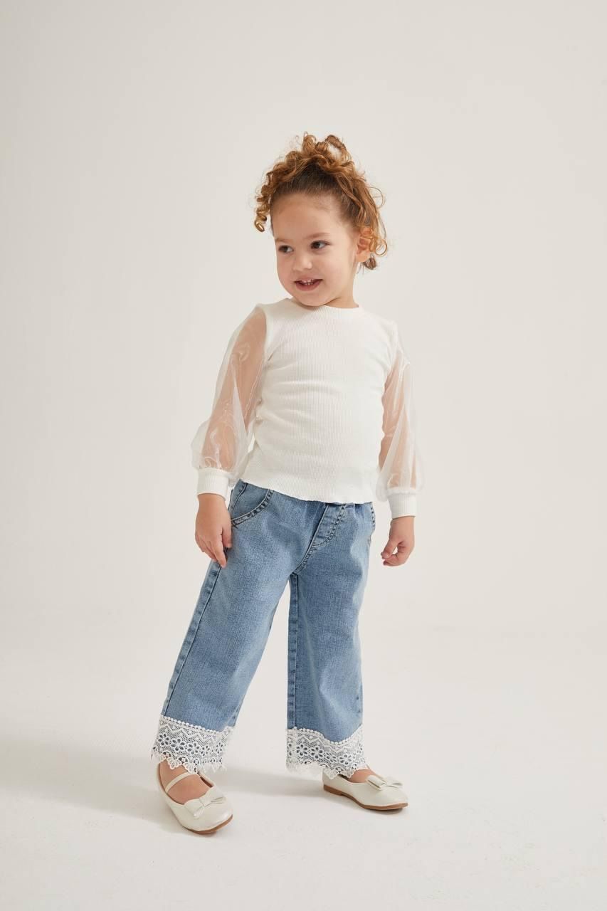 Kız çocuk dantelli jean