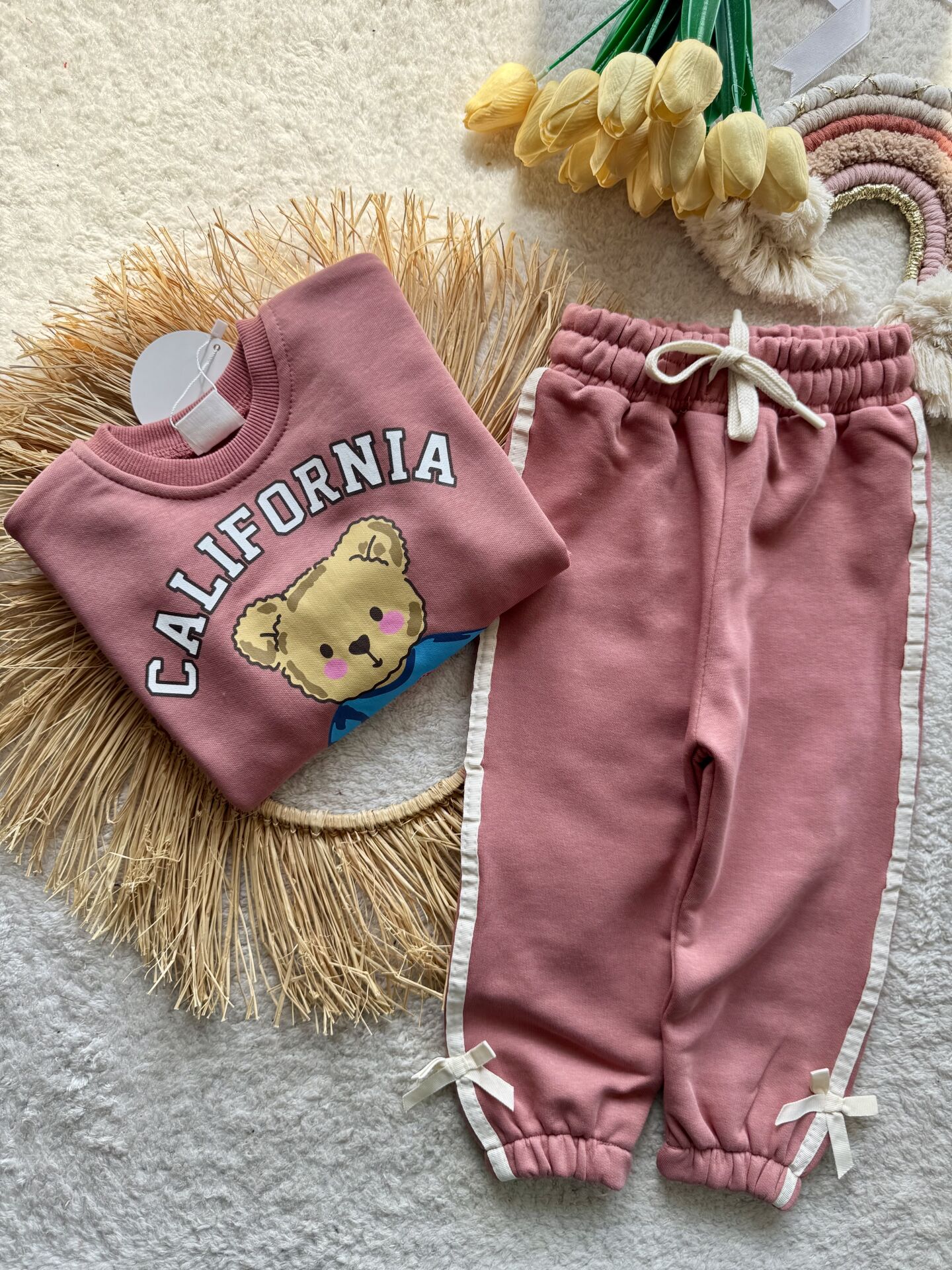 3 iplik kumaş %90 pamuk kız çocuk kışlık takım(CALIFORNIA)