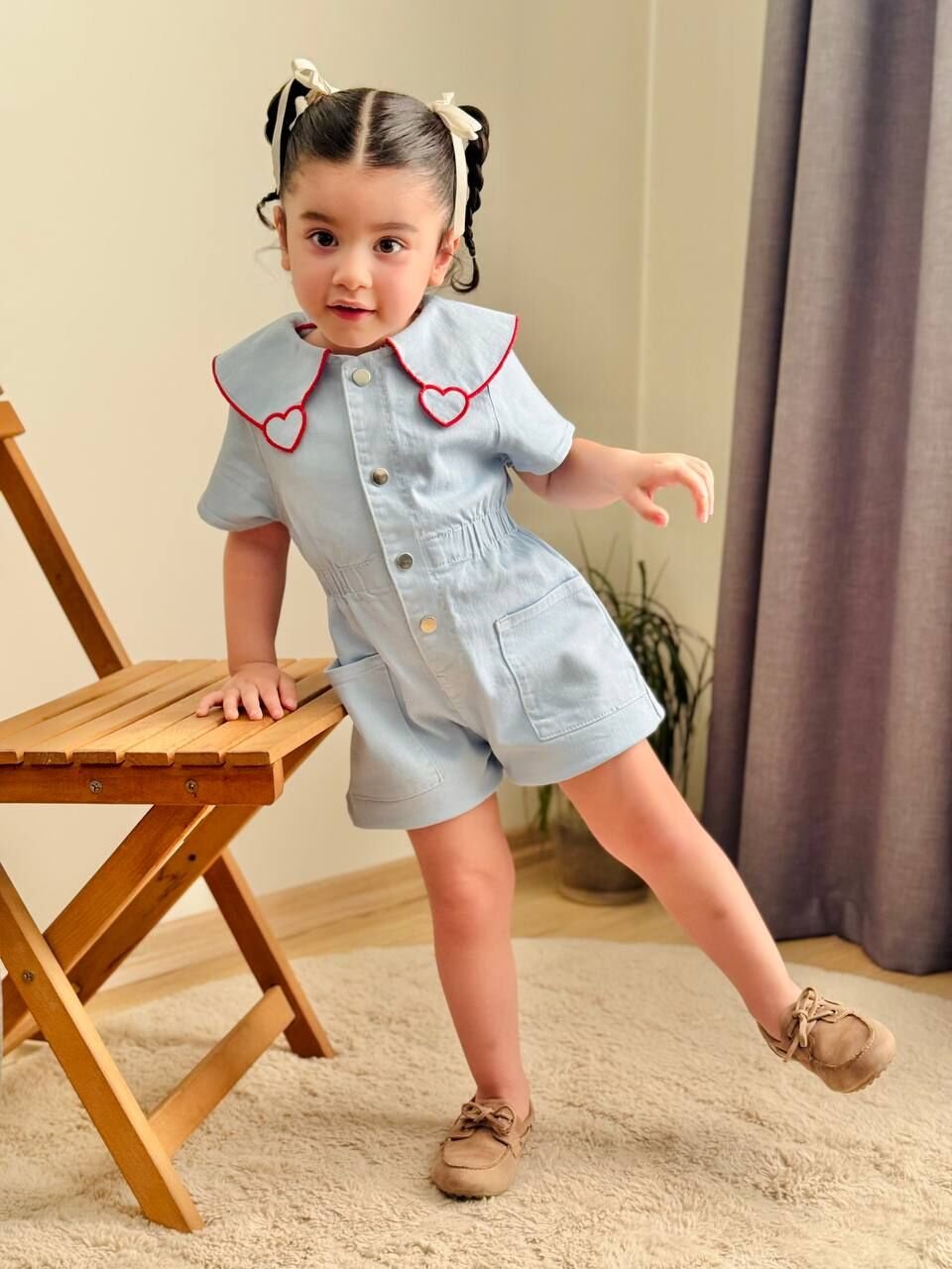 Kız çocuk yazlık denim tulum