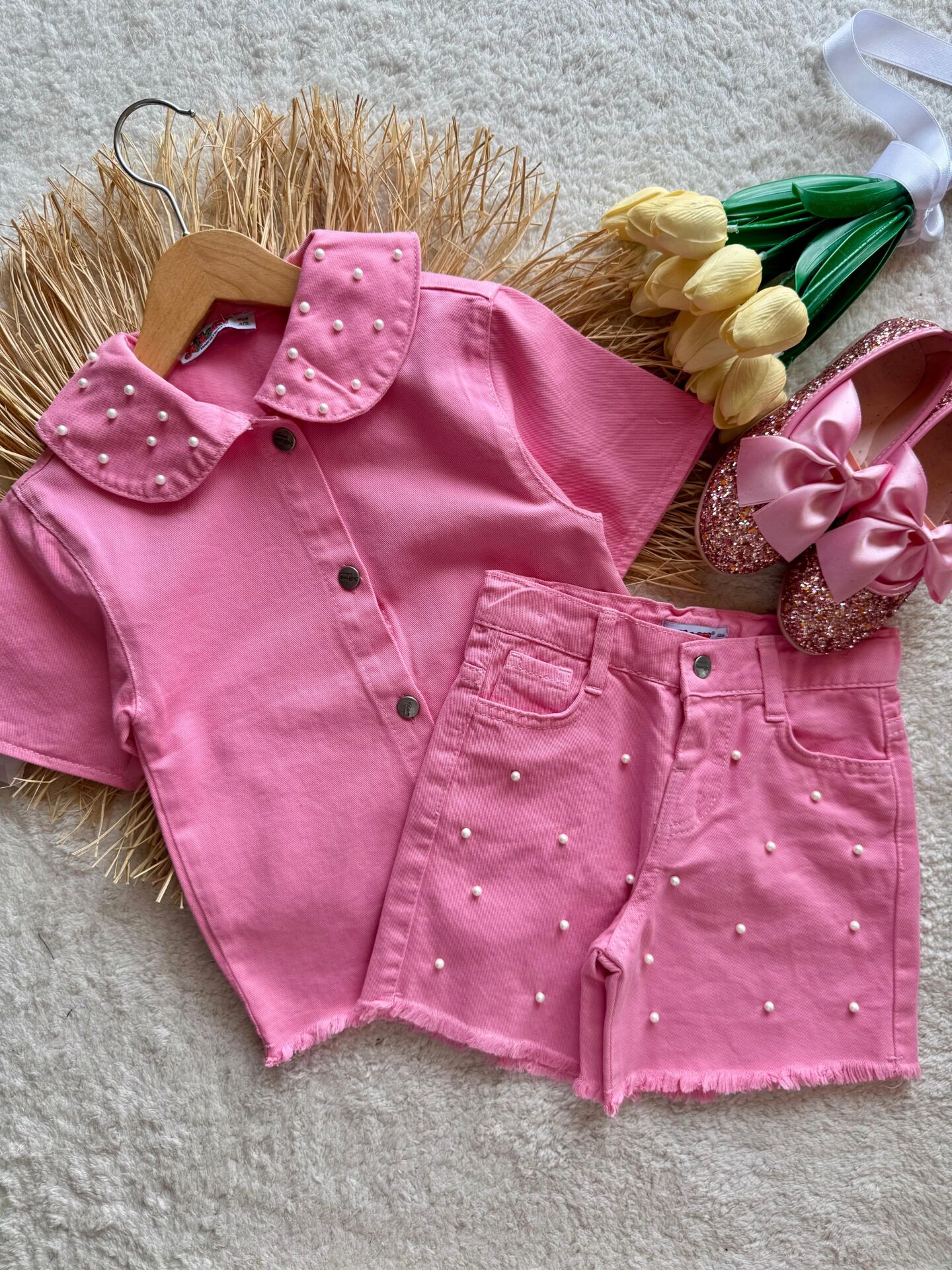 Kız çocuk yazlık şortlu denim takım