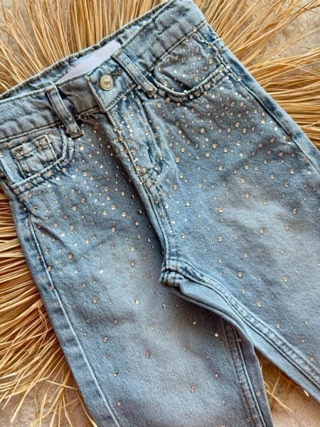 Kız çocuk taşlı denim jean