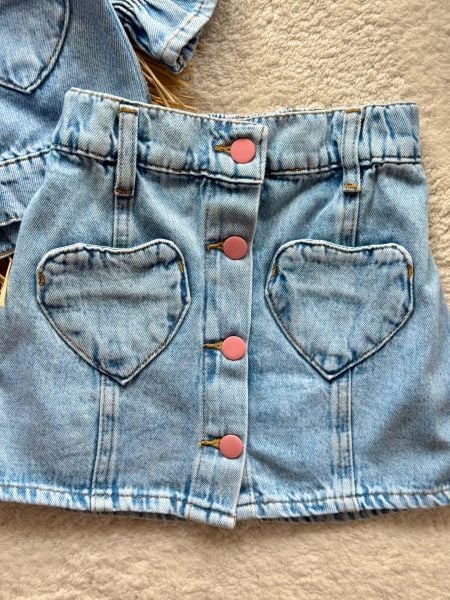 Kız çocuk etekli denim takım