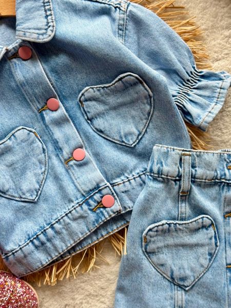 Kız çocuk etekli denim takım