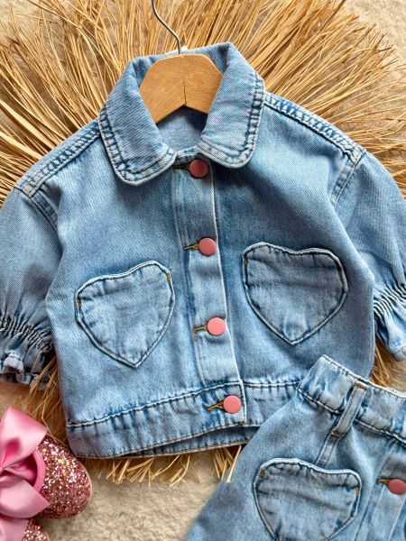 Kız çocuk etekli denim takım