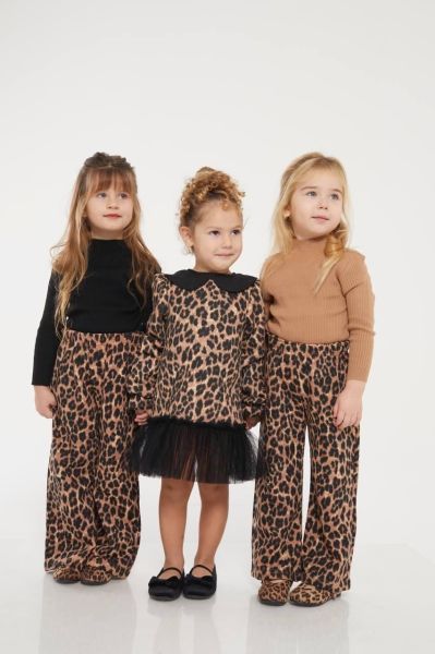 Leopar desenli kız çocuk elbise