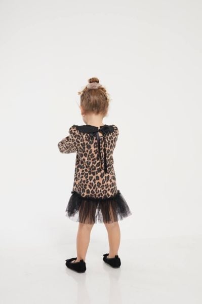Leopar desenli kız çocuk elbise