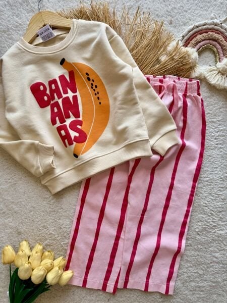 3 iplik kumaş kız çocuk kışlık takım BANANAS