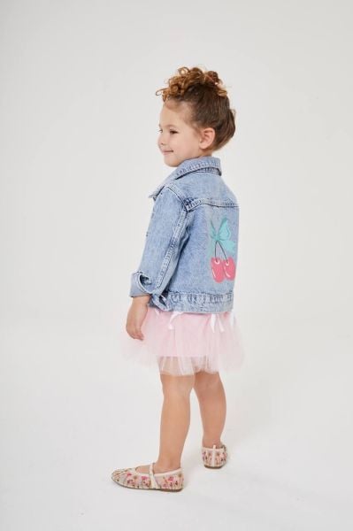 Kız çocuk kirazlı denim ceket