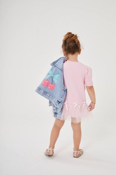 Kız çocuk kirazlı denim ceket
