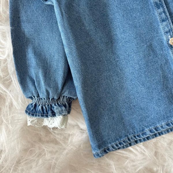 Yaka detaylı kız çocuk denim elbise