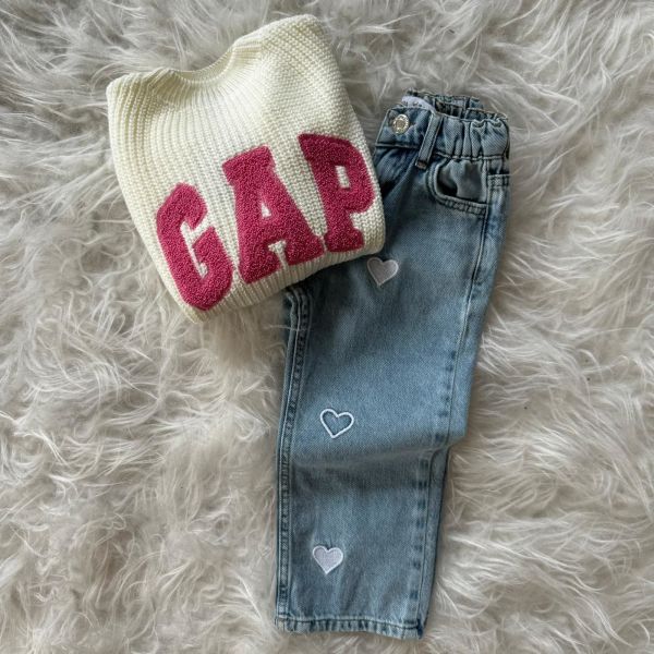 Kalp nakışlı jean