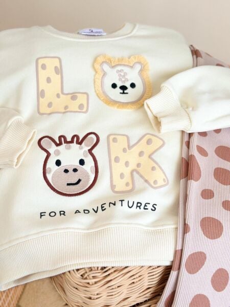 3 iplik kumaş kız çocuk taytlı takım(ZOO)