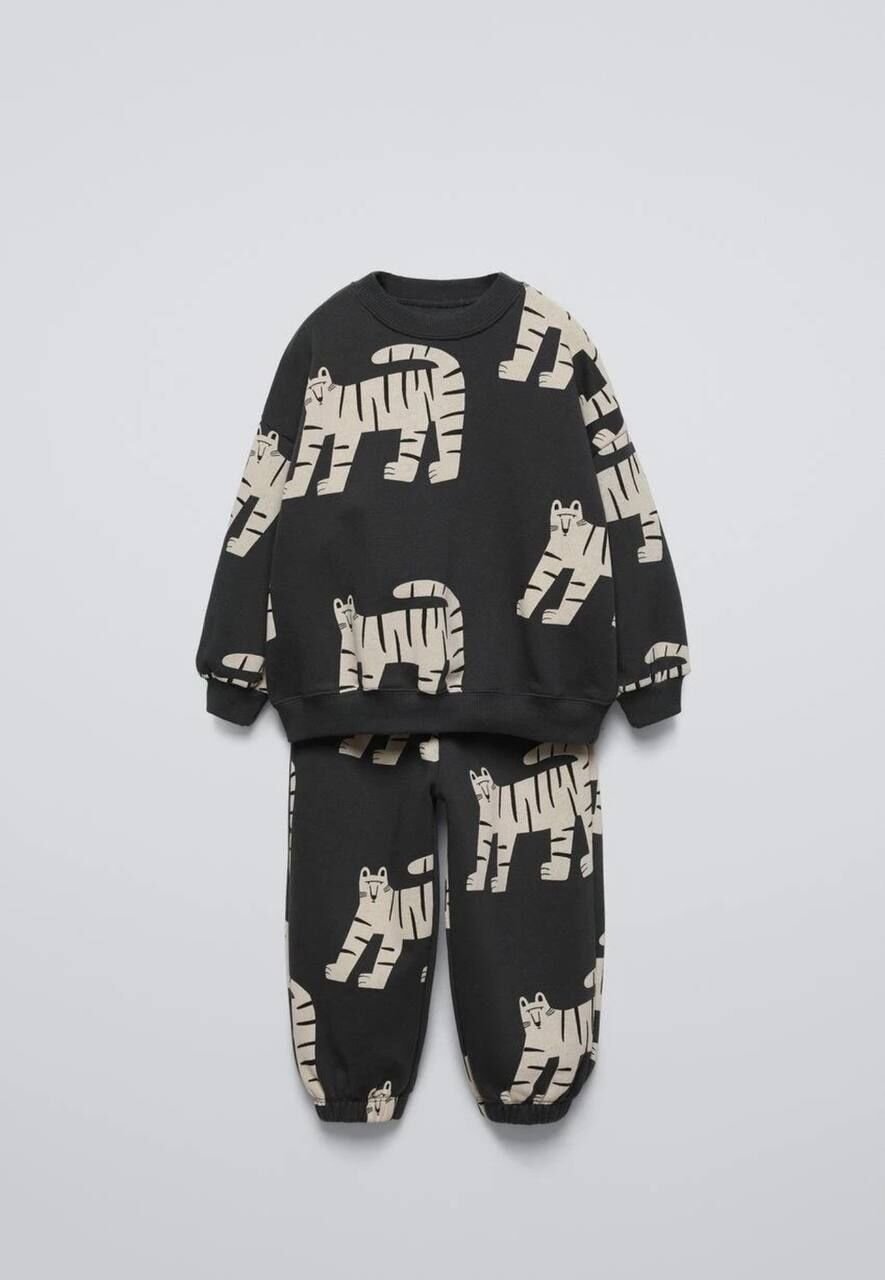 3 iplik kumaş erkek çocuk takım(animal print)