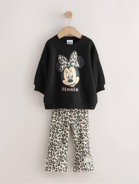 3 iplik kumaş kız çocuk taytlı kışlık takım(minnie-leopar)