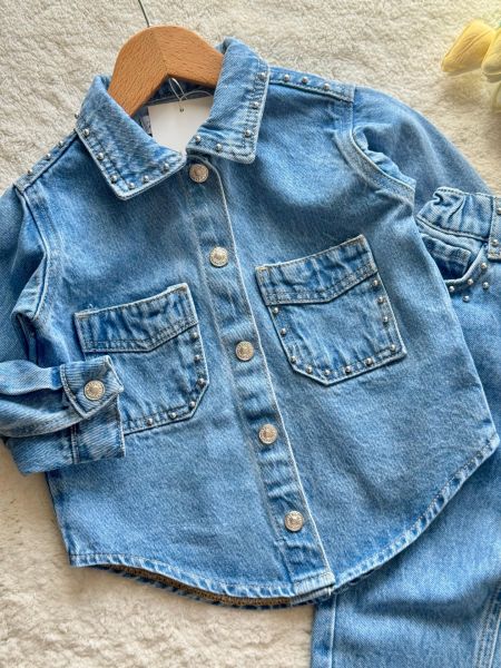 Kız çocuk zımbalı denim 2li takım