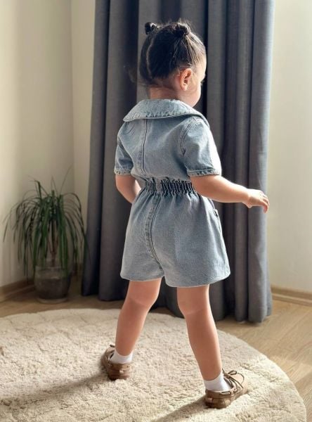 Kız çocuk taş detaylı şortlu tulum