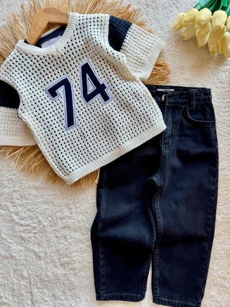 Erkek çocuk örgü triko denim takım