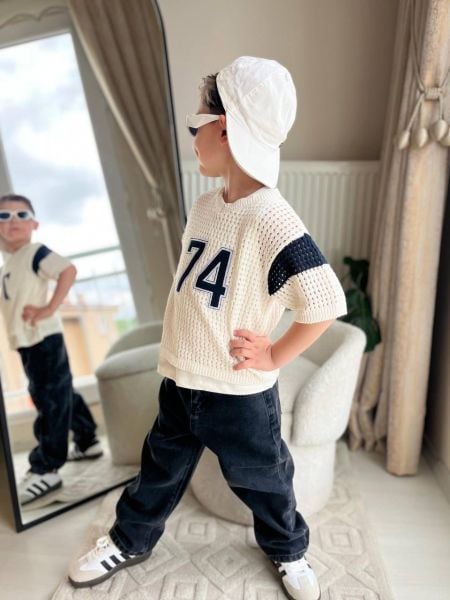 Erkek çocuk örgü triko denim takım