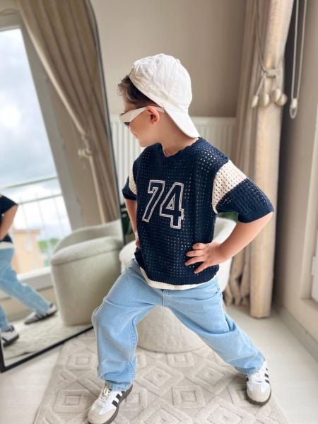 Erkek çocuk örgü triko denim takım