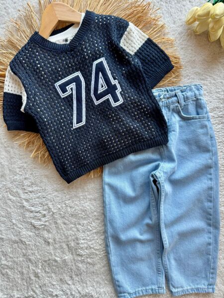 Erkek çocuk örgü triko denim takım