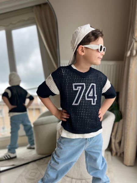Erkek çocuk örgü triko denim takım