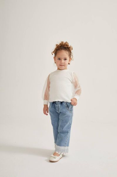 Kız çocuk dantelli jean