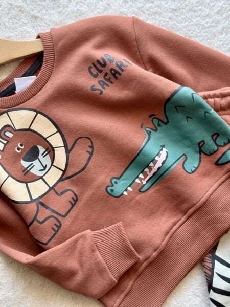3 iplik kumaş kışlık erkek çocuk animal printed takım LUC