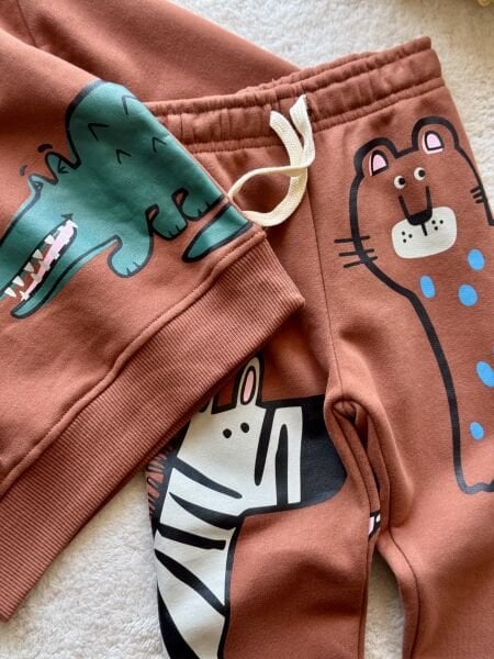 3 iplik kumaş kışlık erkek çocuk animal printed takım LUC