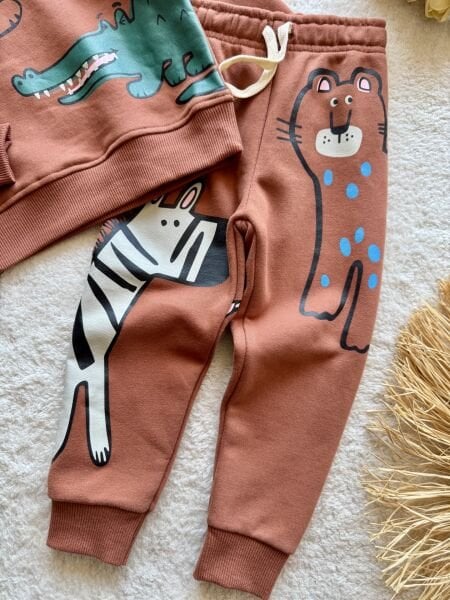3 iplik kumaş kışlık erkek çocuk animal printed takım LUC