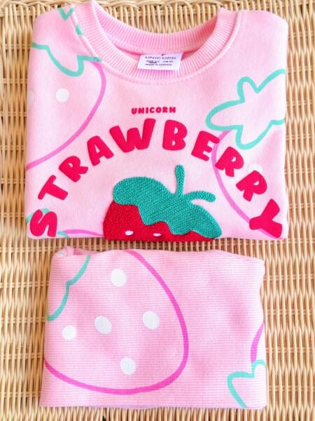 3 iplik kumaş kız çocuk kışlık taytlı takım(strawberry)