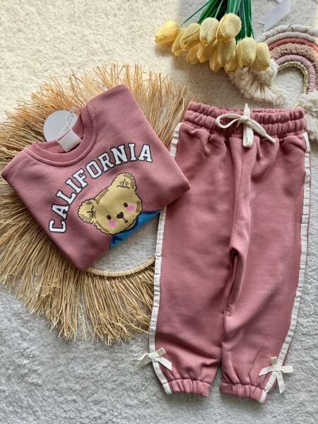 3 iplik kumaş %90 pamuk kız çocuk kışlık takım(CALIFORNIA)