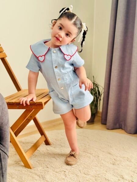 Kız çocuk yazlık denim tulum